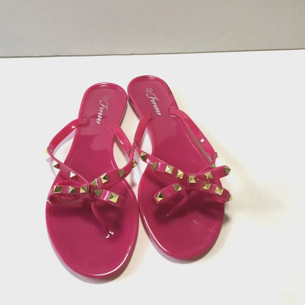 Women's forever Summer Beach Flat Thong Rivet Jelly Sandals Size 8.5